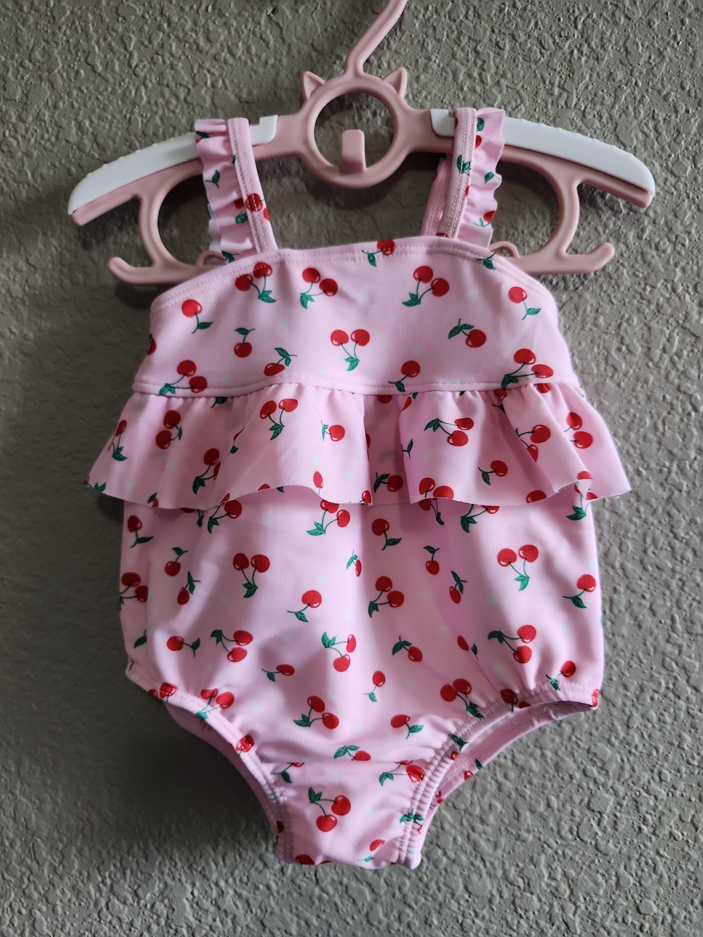 Pink Cherry Print Ruffle One-Piece Swimsuit for Kids